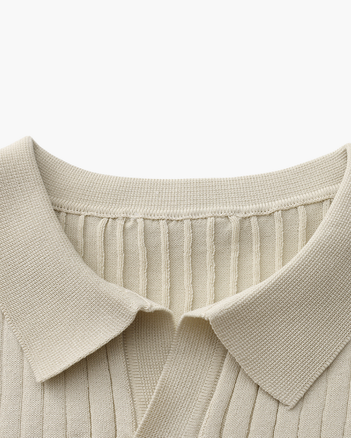 Mens Polo Shirt Ribbed Texture Shape Retention Fit