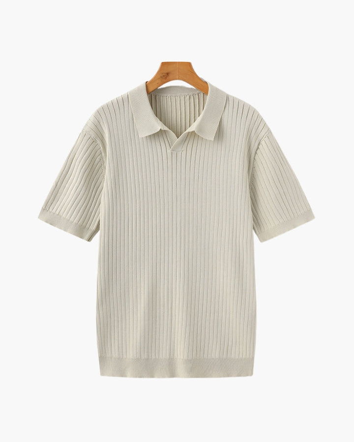 Mens Polo Shirt Ribbed Texture Shape Retention Fit
