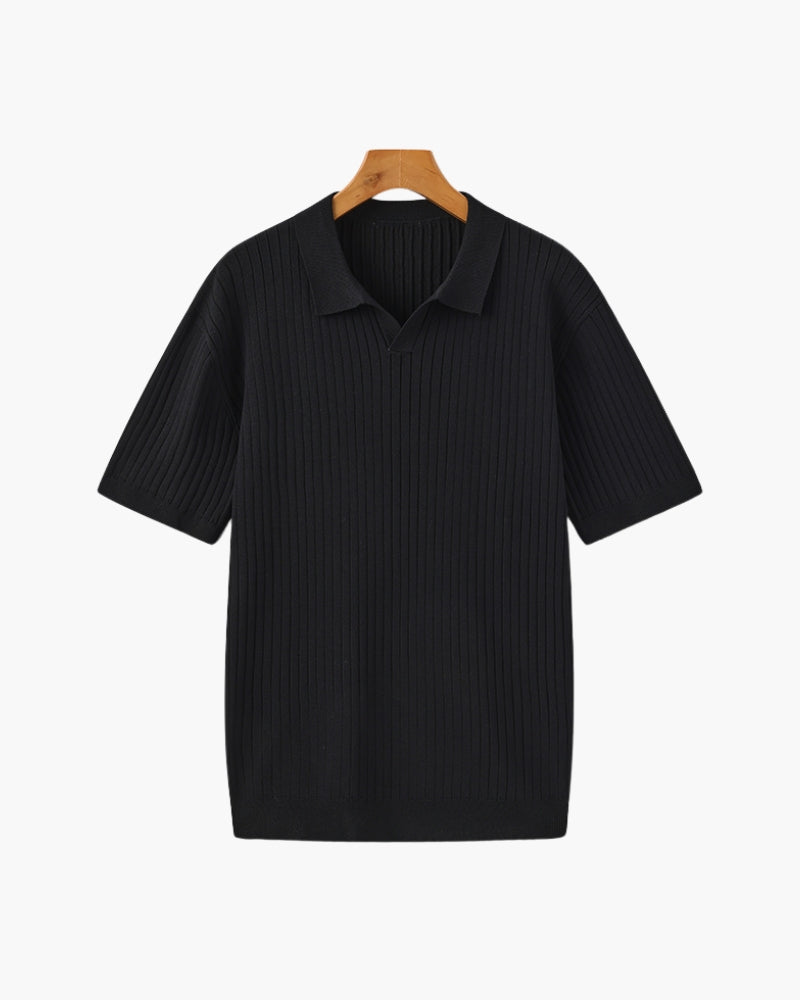 Mens Polo Shirt Ribbed Texture Shape Retention Fit