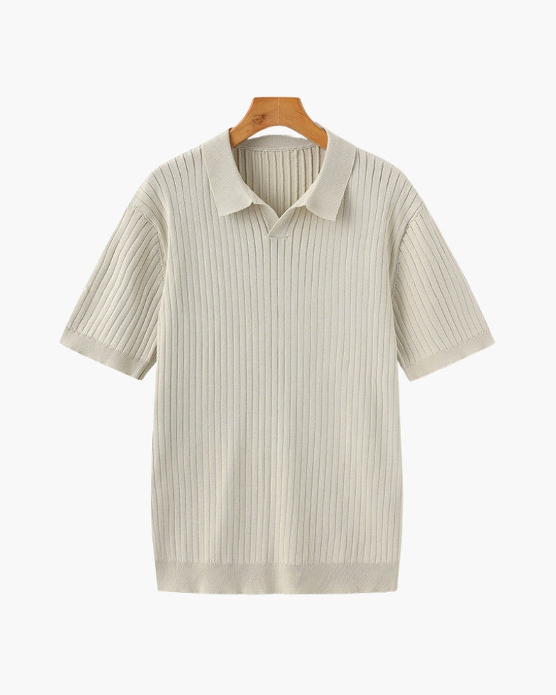 Mens Polo Shirt Ribbed Texture Shape Retention Fit - BritishMode