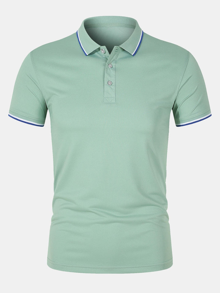 Mens Polo Shirt Breathable Knit Slim Fit Button Placket