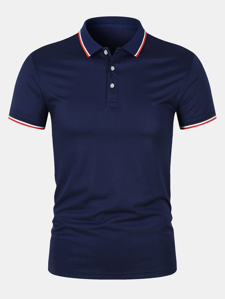 Mens Polo Shirt Breathable Knit Slim Fit Button Placket