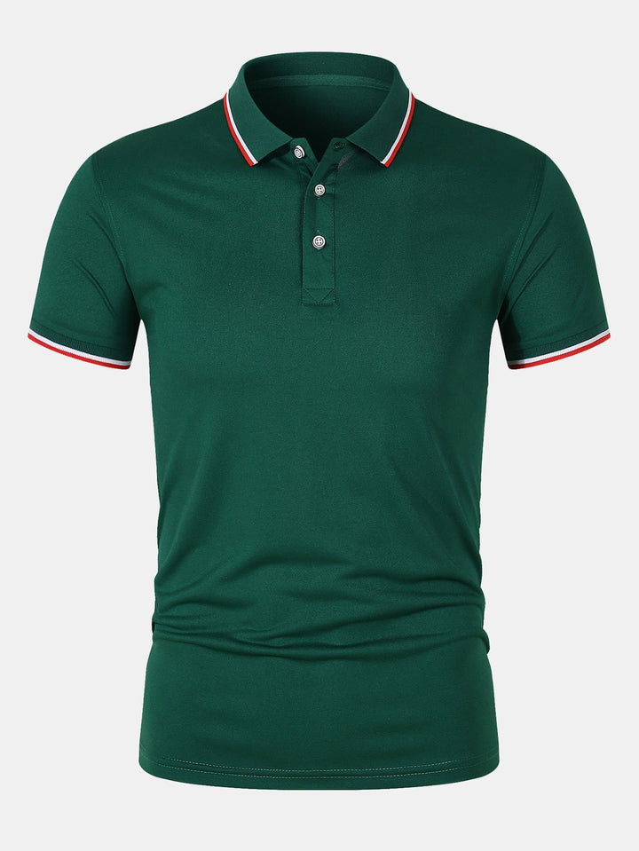Mens Polo Shirt Breathable Knit Slim Fit Button Placket