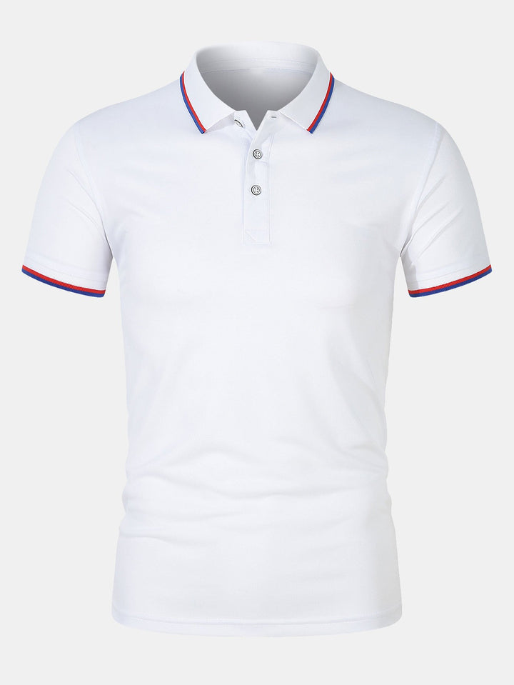 Mens Polo Shirt Breathable Knit Slim Fit Button Placket