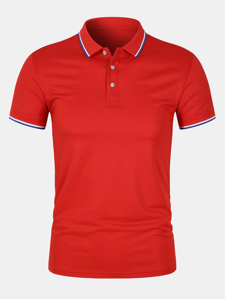 Mens Polo Shirt Breathable Knit Slim Fit Button Placket