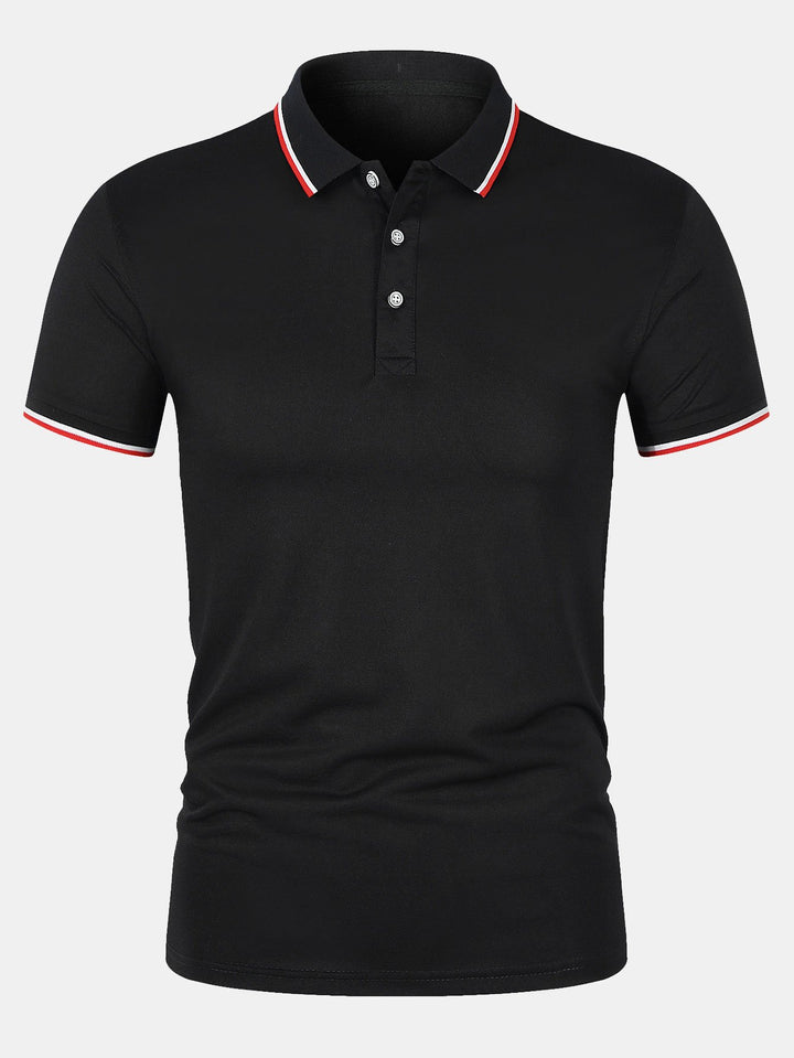 Mens Polo Shirt Breathable Knit Slim Fit Button Placket - BritishMode