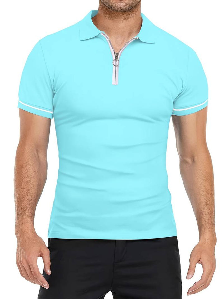 Mens Polo Shirt Soft Blend Slim Fit Breathable Zipper Neck