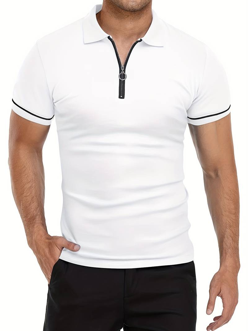 Mens Polo Shirt Soft Blend Slim Fit Breathable Zipper Neck