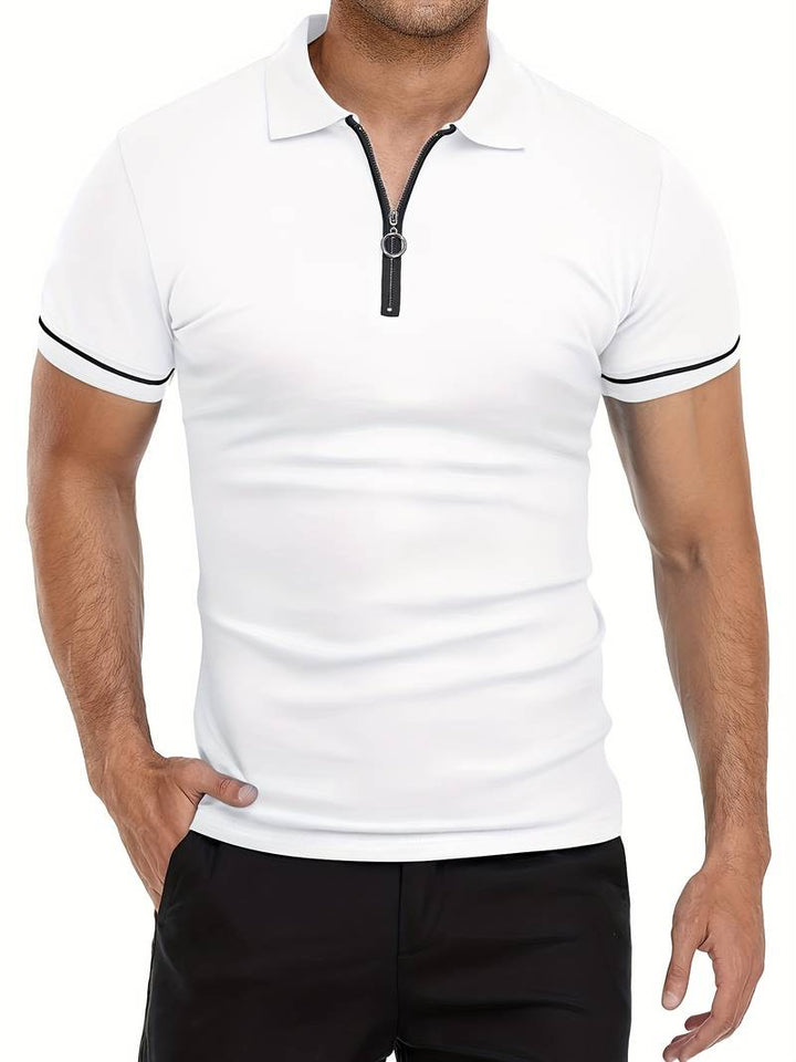 Mens Polo Shirt Soft Blend Slim Fit Breathable Zipper Neck