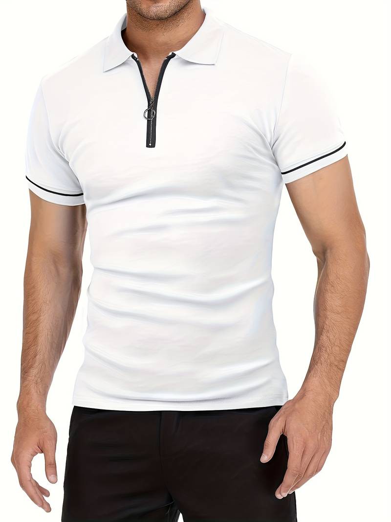 Mens Polo Shirt Soft Blend Slim Fit Breathable Zipper Neck