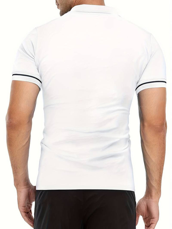 Mens Polo Shirt Soft Blend Slim Fit Breathable Zipper Neck