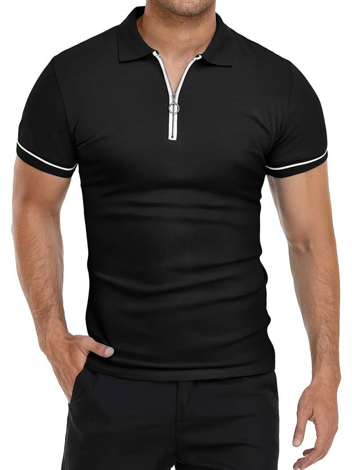 Mens Polo Shirt Soft Blend Slim Fit Breathable Zipper Neck