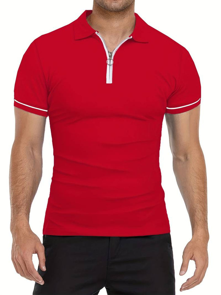 Mens Polo Shirt Soft Blend Slim Fit Breathable Zipper Neck