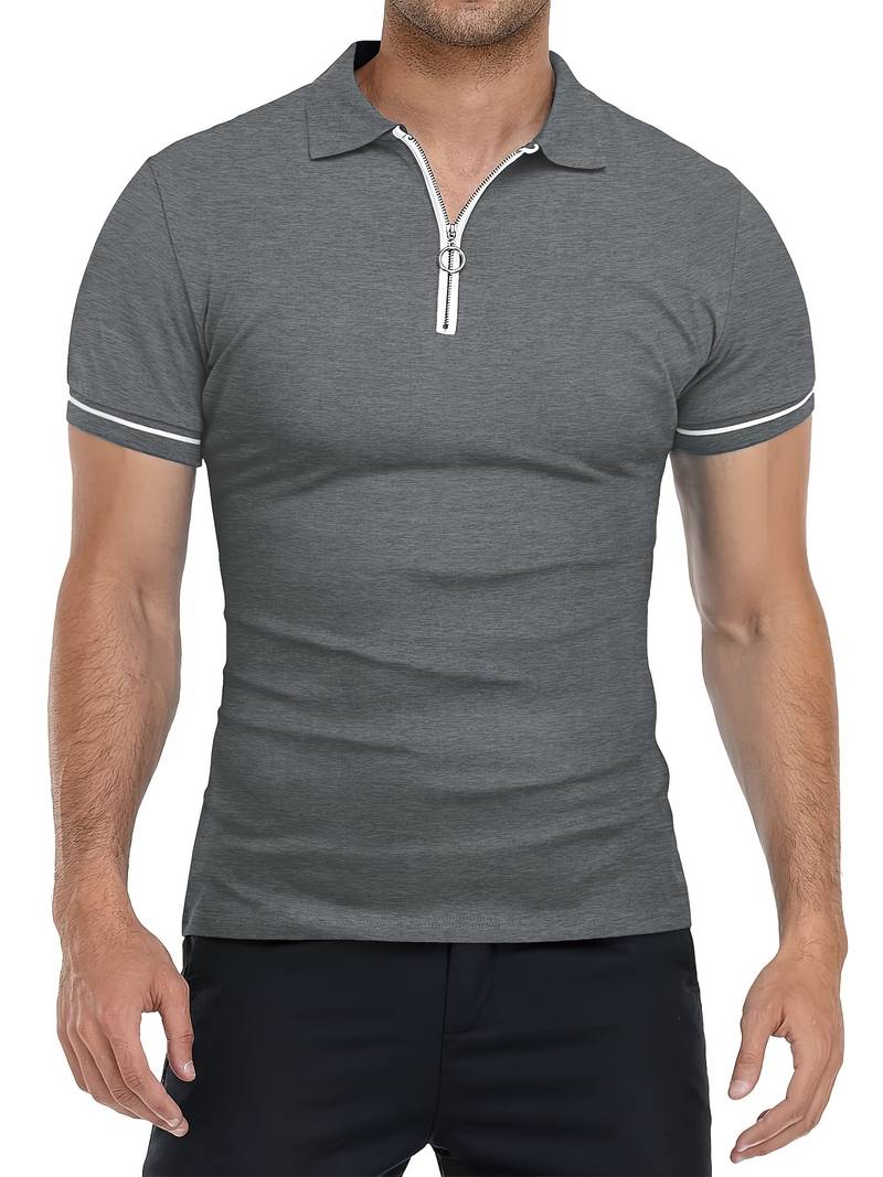 Mens Polo Shirt Soft Blend Slim Fit Breathable Zipper Neck