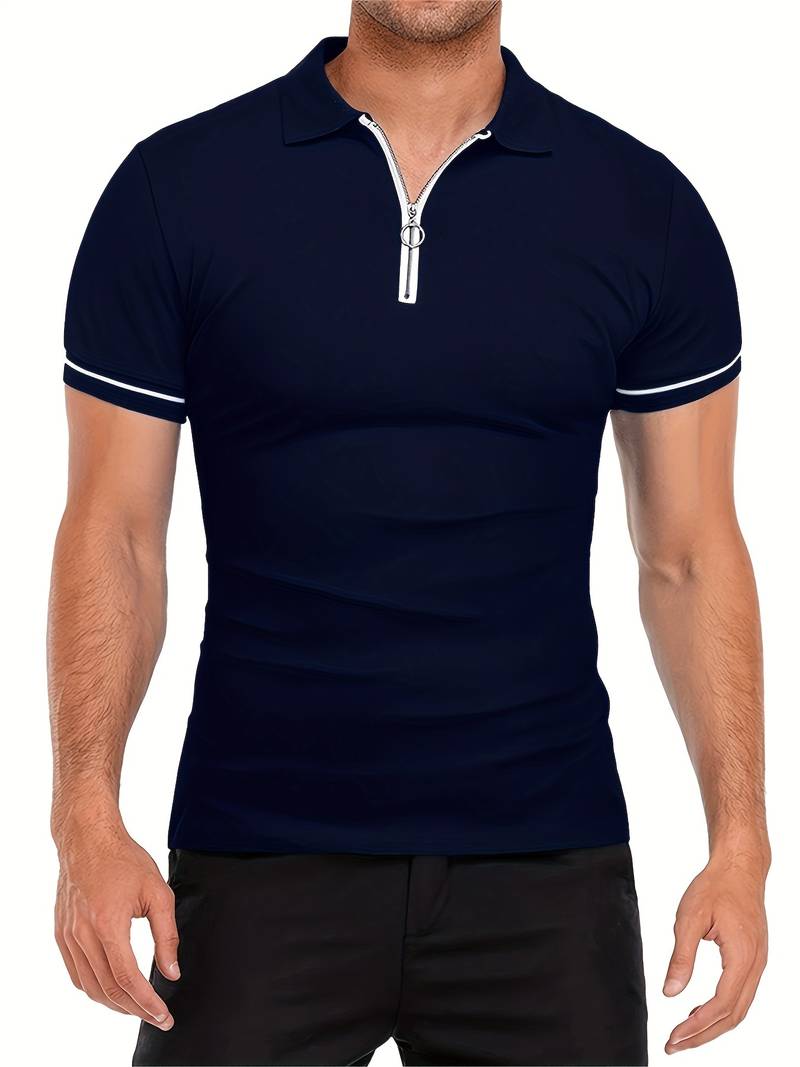 Mens Polo Shirt Soft Blend Slim Fit Breathable Zipper Neck
