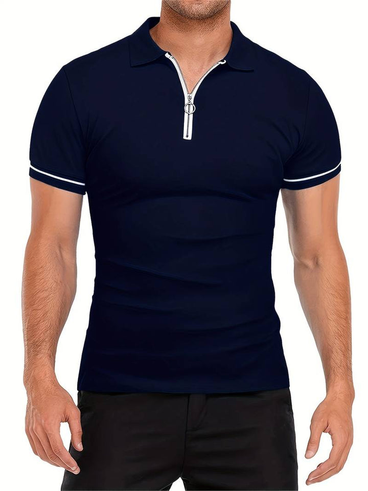 Mens Polo Shirt Soft Blend Slim Fit Breathable Zipper Neck