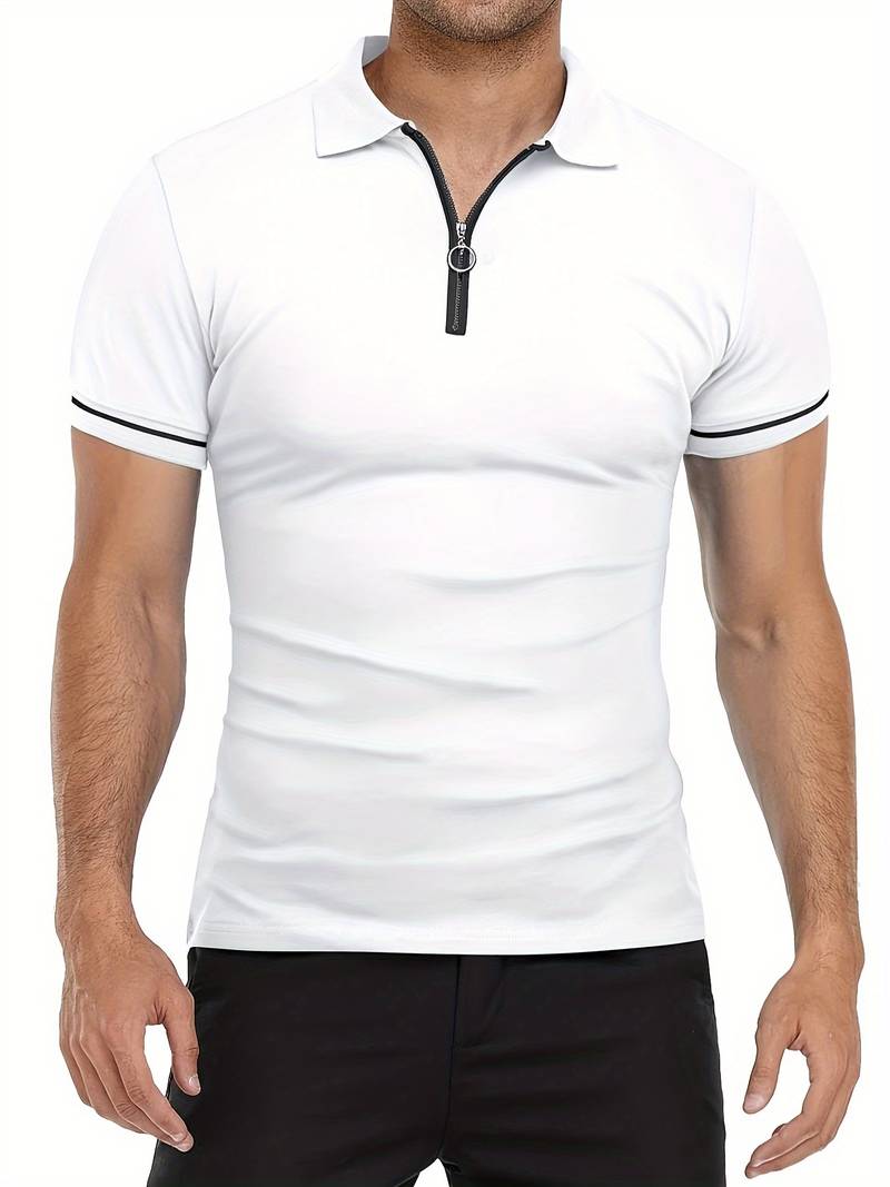 Mens Polo Shirt Soft Blend Slim Fit Breathable Zipper Neck - BritishMode