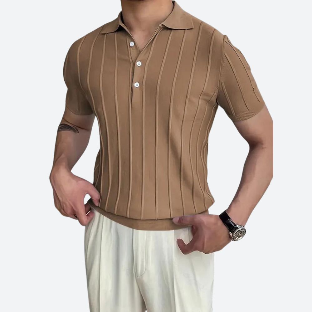 Mens Polo Shirt Stretch Blend V-Neck Flexible Fit - BritishMode