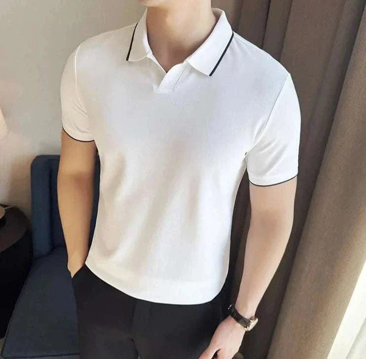 Mens Polo Shirt Breathable Knit Structured Collar
