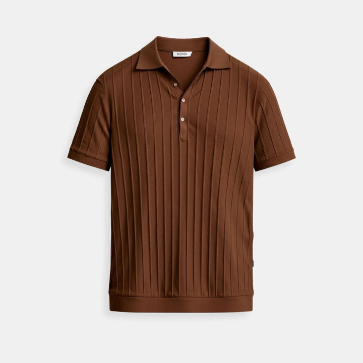 Mens Polo Shirt Vertical Stripe Placket Streamlined Fit