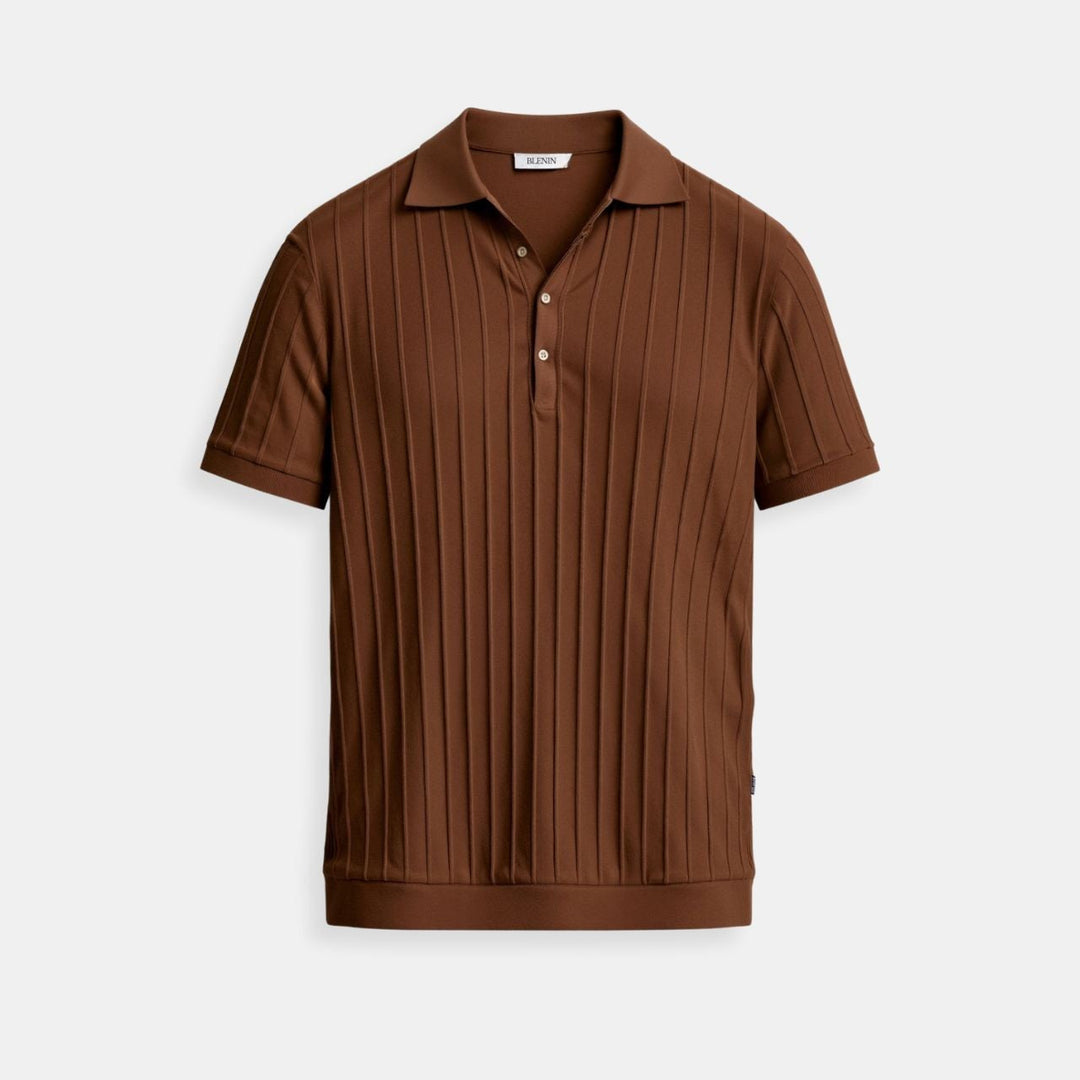 Mens Polo Shirt Vertical Stripe Placket Streamlined Fit