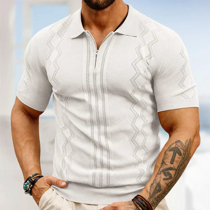 Mens Polo Shirt with Zipper Neck Short Sleeve