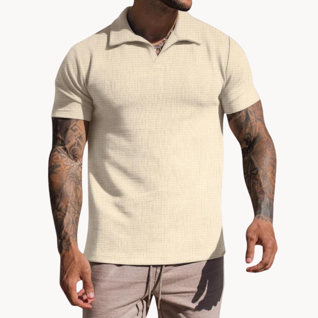 Mens Polo Shirt Yarn-Dyed Blend Johnny Collar Durable Fit
