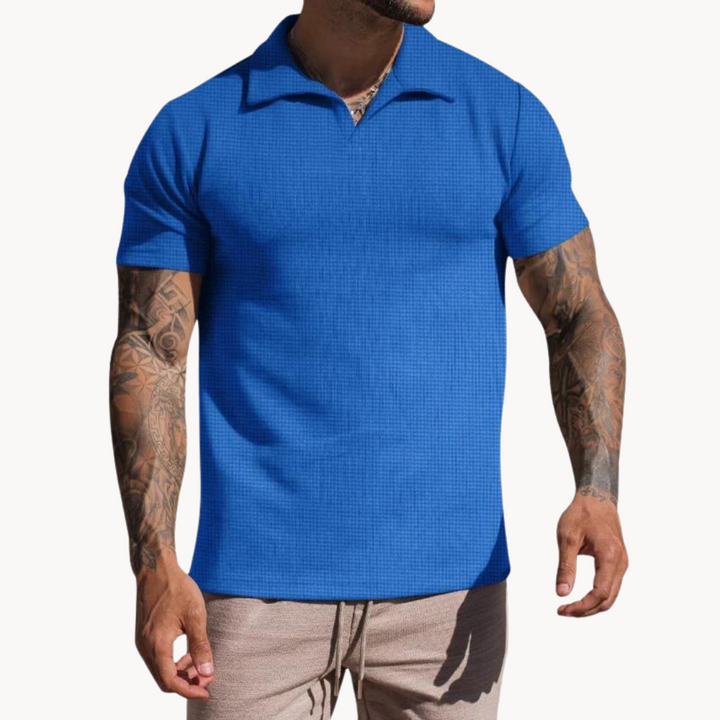 Mens Polo Shirt Yarn-Dyed Blend Johnny Collar Durable Fit