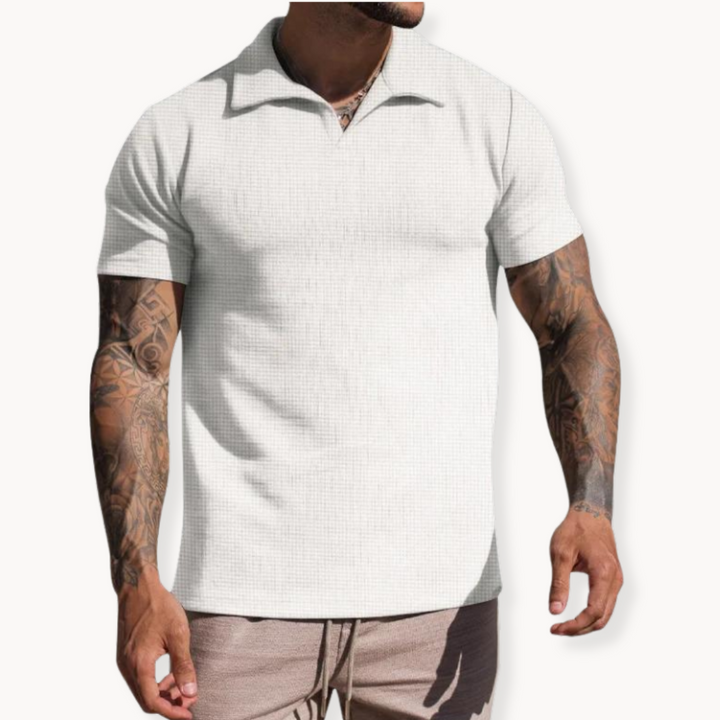 Mens Polo Shirt Yarn-Dyed Blend Johnny Collar Durable Fit