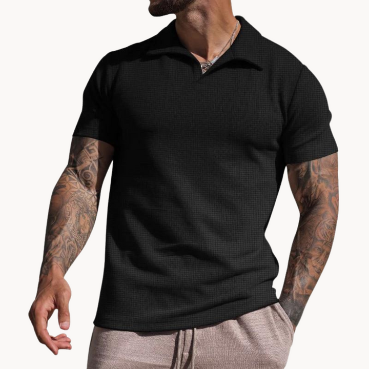 Mens Polo Shirt Yarn-Dyed Blend Johnny Collar Durable Fit