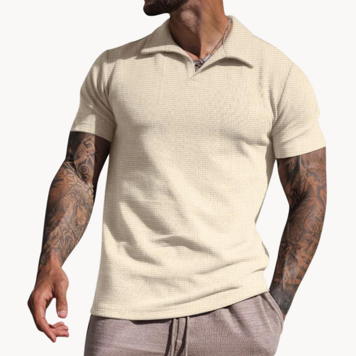 Mens Polo Shirt Yarn-Dyed Blend Johnny Collar Durable Fit