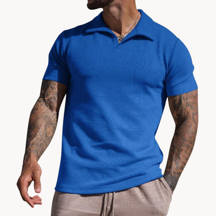 Mens Polo Shirt Yarn-Dyed Blend Johnny Collar Durable Fit