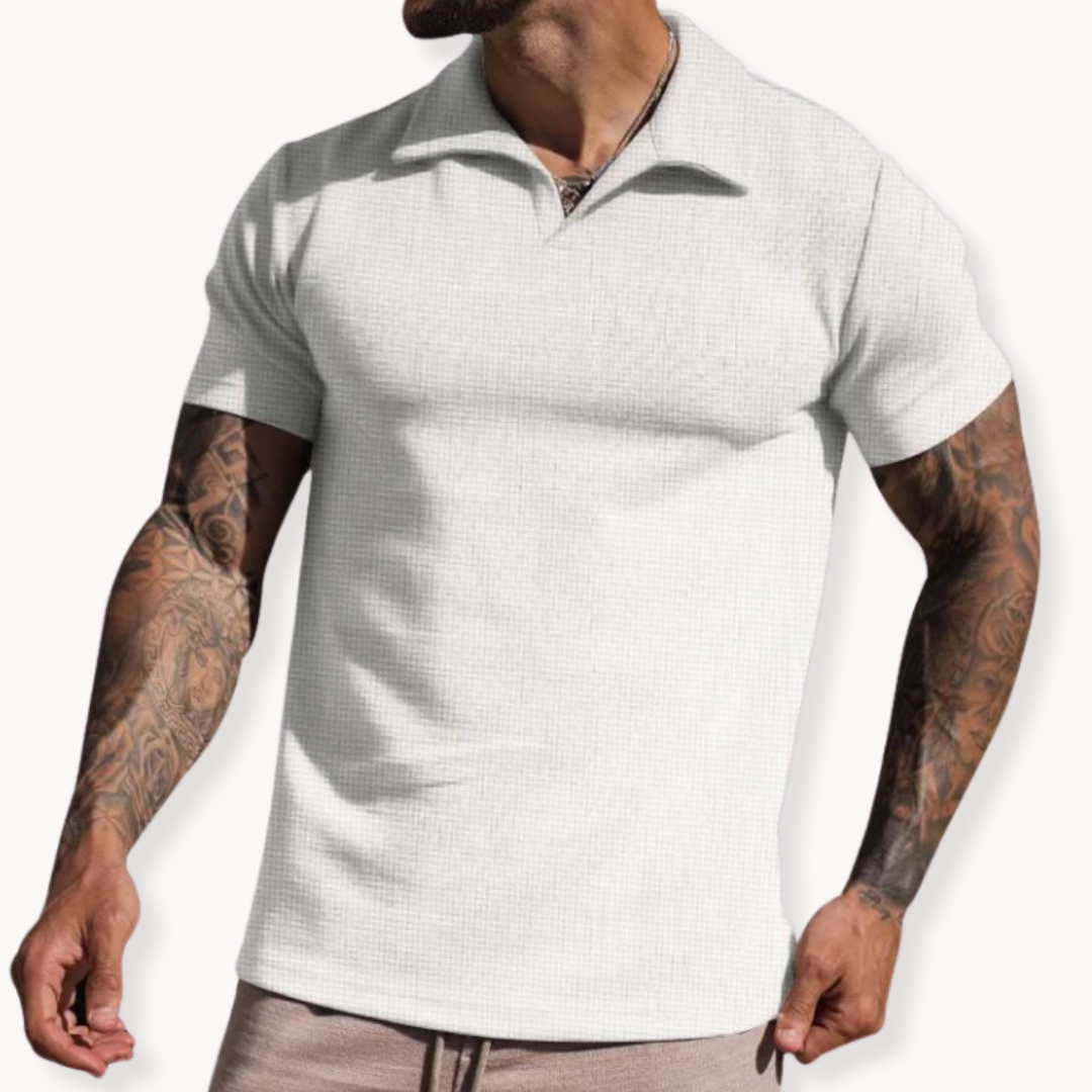 Mens Polo Shirt Yarn-Dyed Blend Johnny Collar Durable Fit
