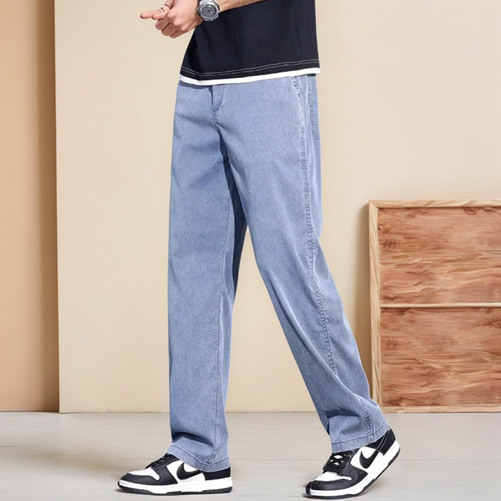 Mens Polyester Blend Jeans Relaxed Fit Comfortable Movement
