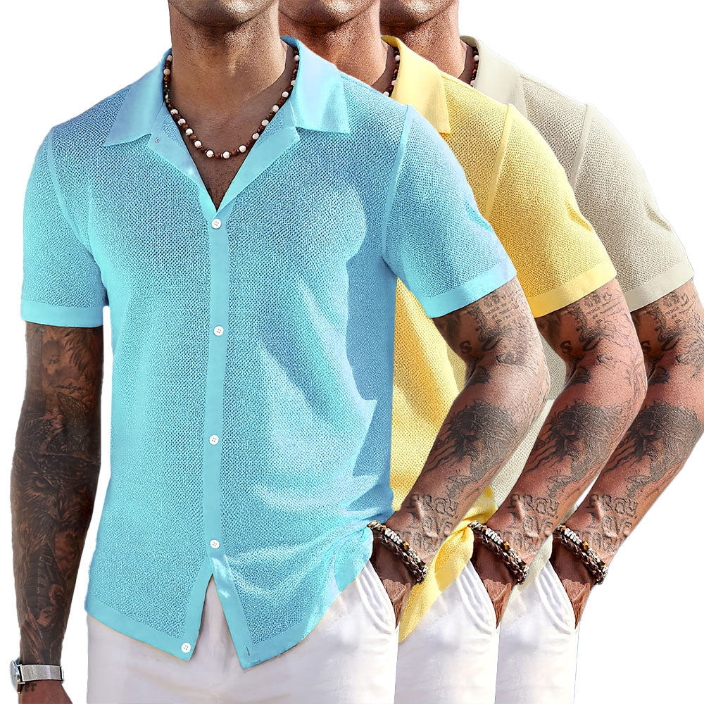 Mens Knit Shirt Polyester Blend Mesh Breathable