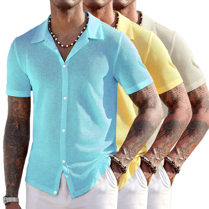 Mens Knit Shirt Polyester Blend Mesh Breathable