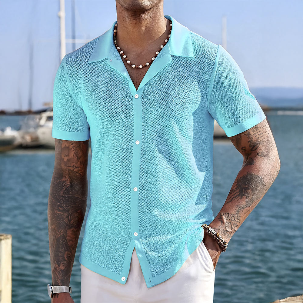 Mens Knit Shirt Polyester Blend Mesh Breathable - BritishMode