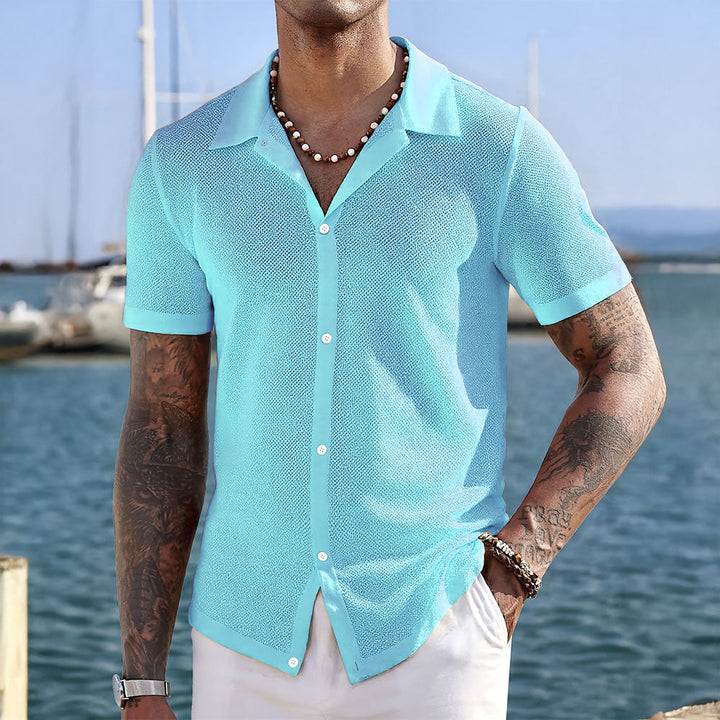Mens Knit Shirt Polyester Blend Mesh Breathable - BritishMode