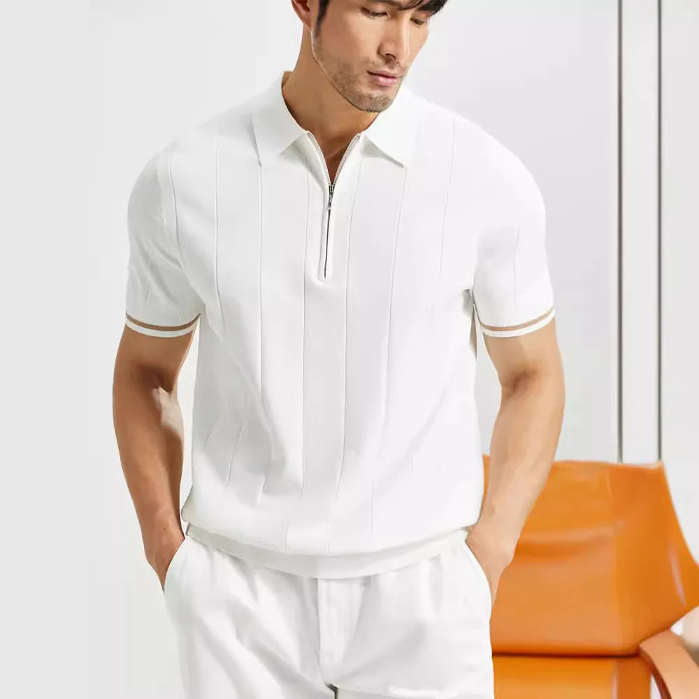 Mens Polo Shirt Polyester Blend Slim Fit Breathable