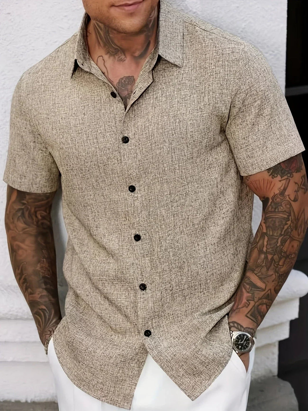Mens Shirt Polyester Blend Button Front Breathable Fit