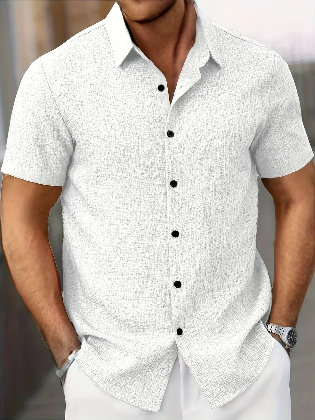 Mens Shirt Polyester Blend Button Front Breathable Fit