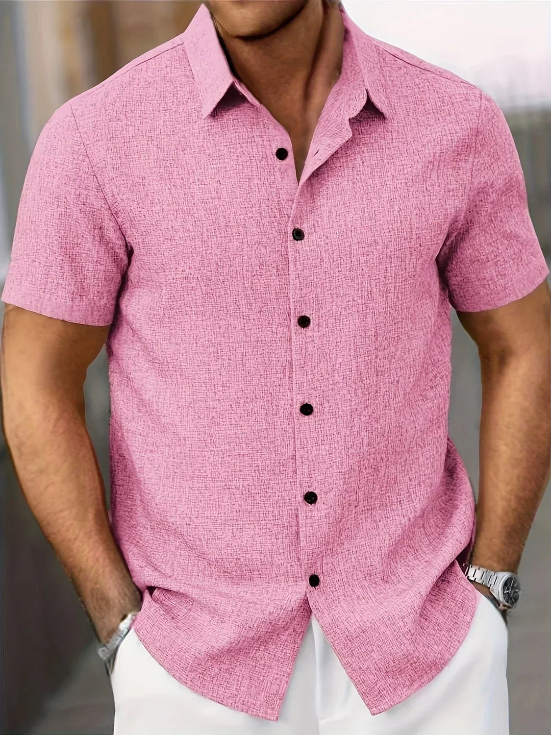 Mens Shirt Polyester Blend Button Front Breathable Fit