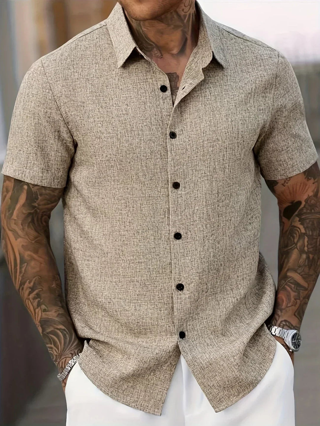Mens Shirt Polyester Blend Button Front Breathable Fit