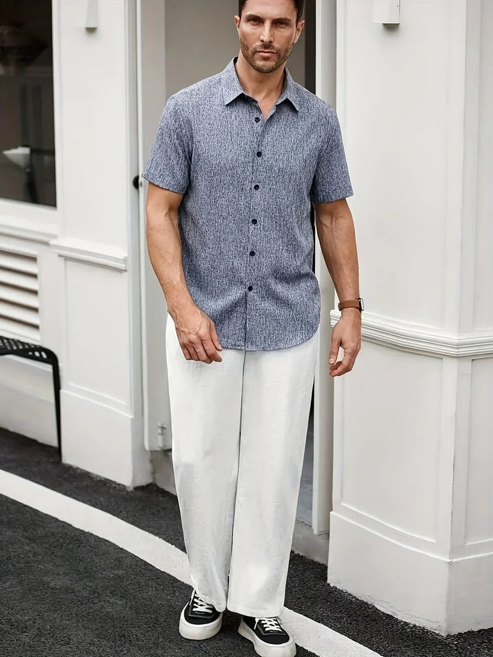 Mens Shirt Polyester Blend Button Front Breathable Fit