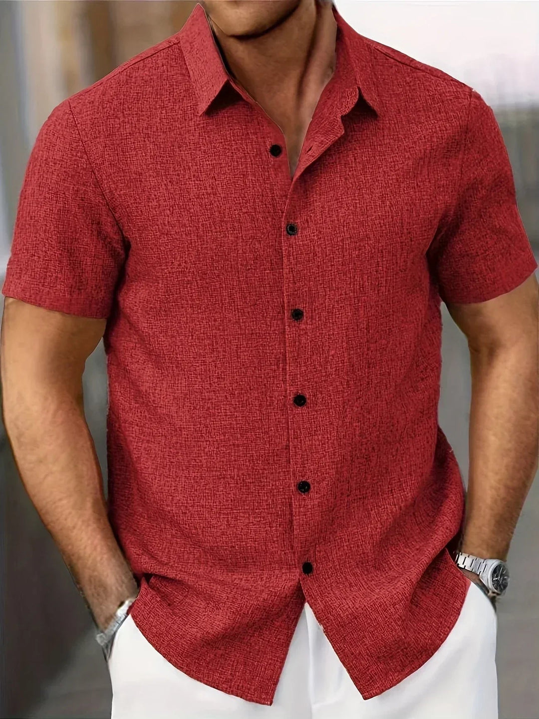 Mens Shirt Polyester Blend Button Front Breathable Fit