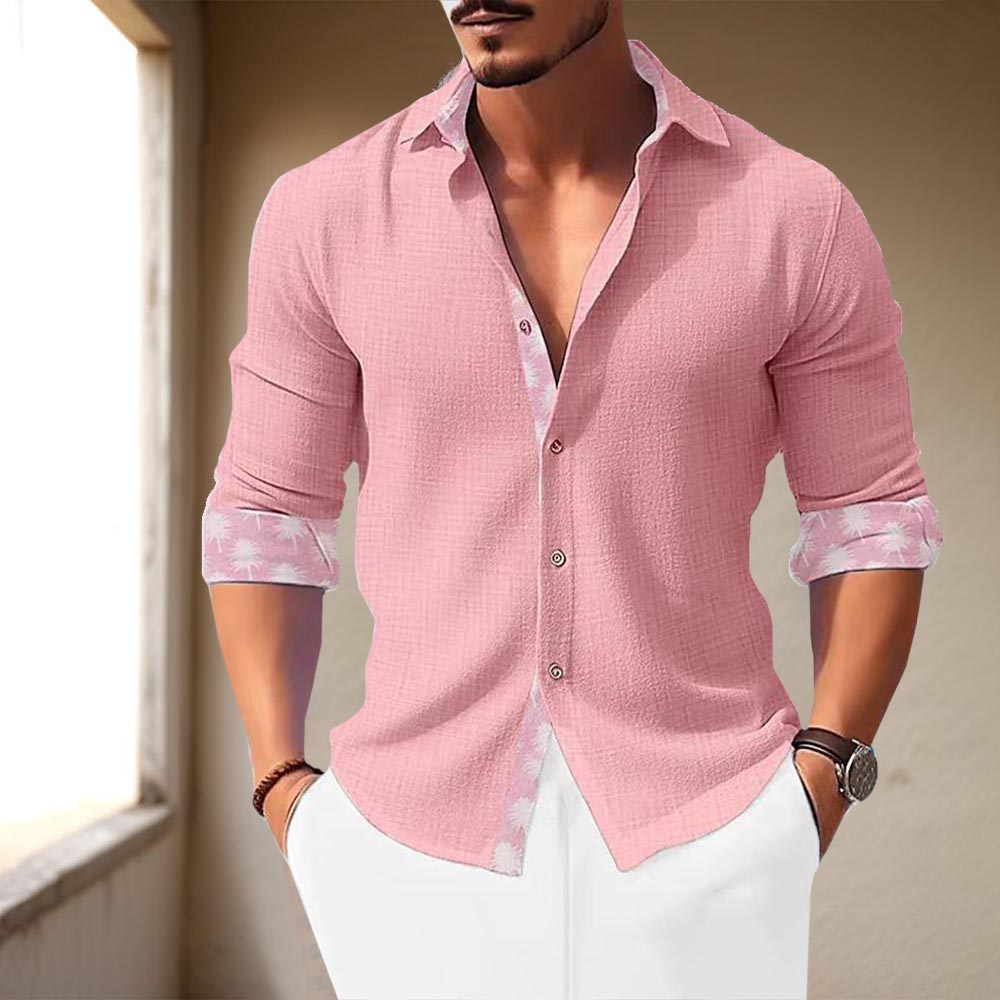 Mens Shirt Polyester Blend Classic Collar Adjustable Cuff