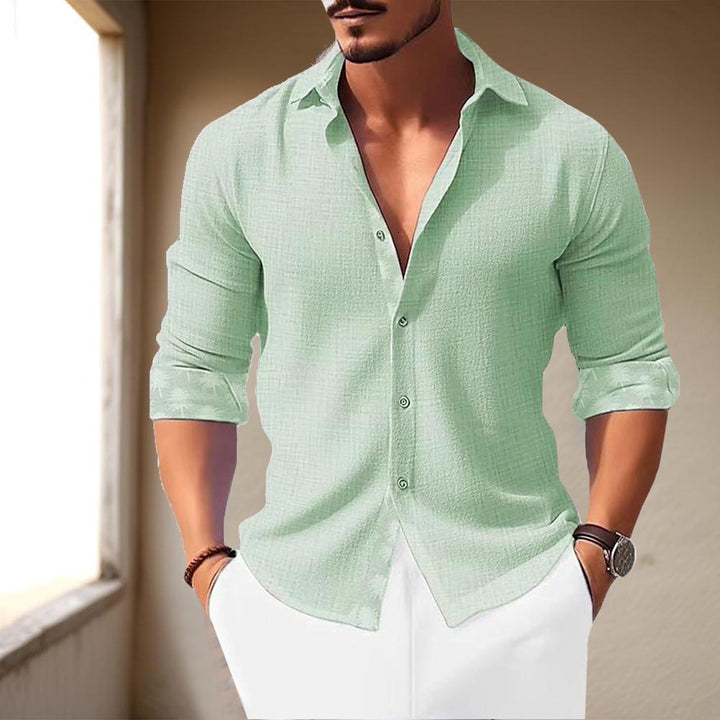 Mens Shirt Polyester Blend Classic Collar Adjustable Cuff