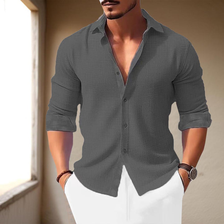 Mens Shirt Polyester Blend Classic Collar Adjustable Cuff