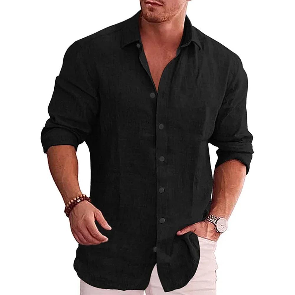 Mens Shirt Polyester Blend Turn-Down Collar Breathable Fit