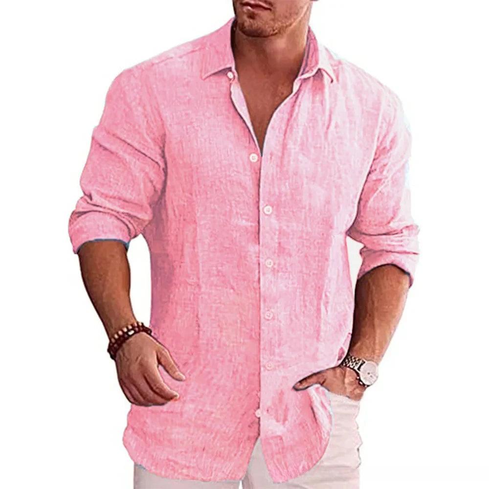Mens Shirt Polyester Blend Turn-Down Collar Breathable Fit